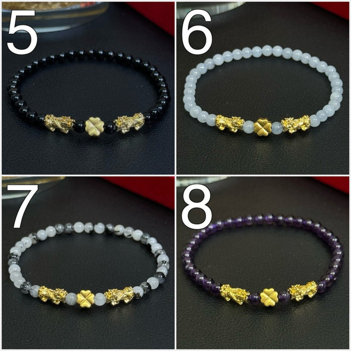 纯金貔貅四叶草手链 - 吉祥宝石，保证正品