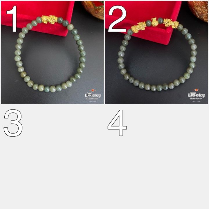 Burmese Jade Bracelet w/ Gold Pixiu Charm & Authenticity Certificate