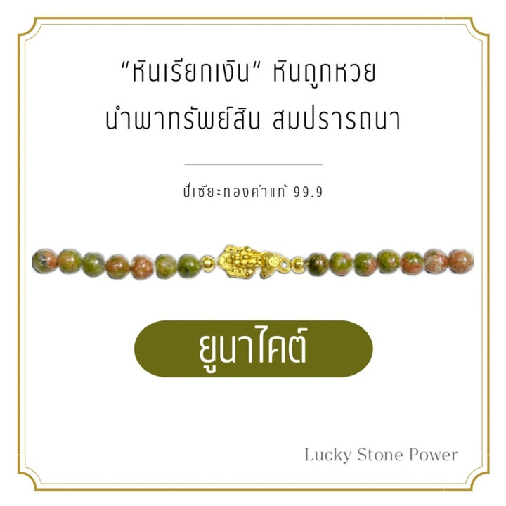 Pure Gold Pixiu Coin Charm & Unakite Bracelet