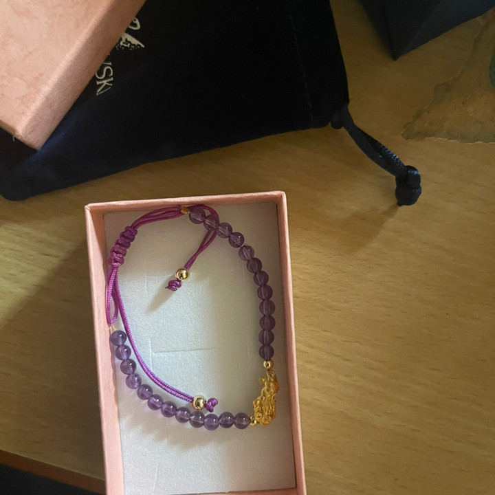 Lucky Gold Pixiu Amulet with Amethyst Bracelet