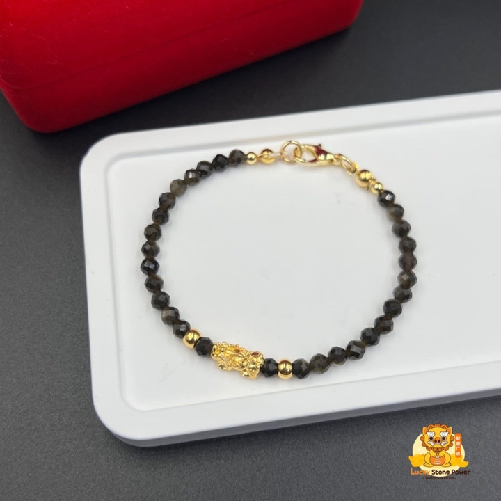 纯金貔貅手链，镶嵌吉祥宝石