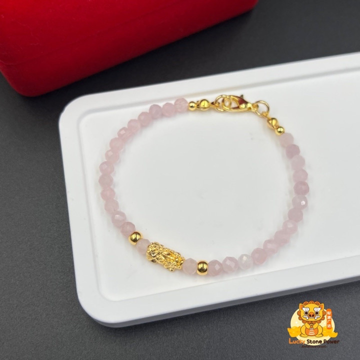 纯金貔貅手链，镶嵌吉祥宝石