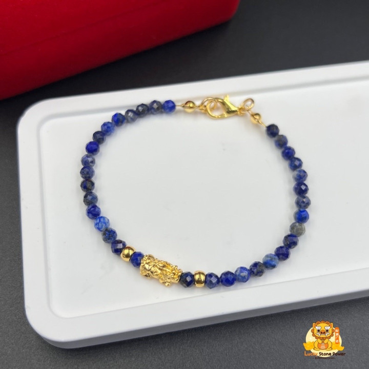 纯金貔貅手链，镶嵌吉祥宝石