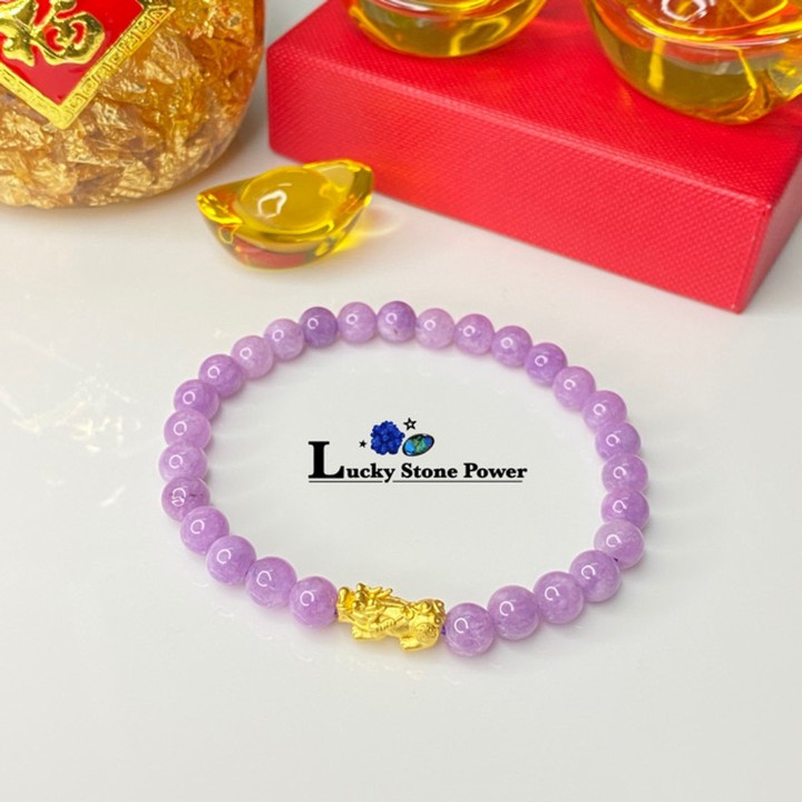 Auspicious Stone Bracelet with Genuine Gold Pixiu Charm