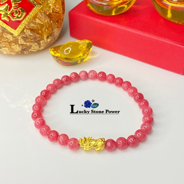 Auspicious Stone Bracelet with Genuine Gold Pixiu Charm