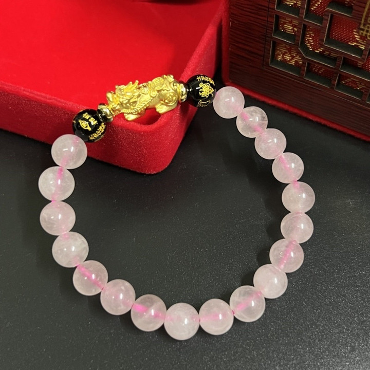纯金貔貅手链，镶嵌幸运石 - 风水饰品
