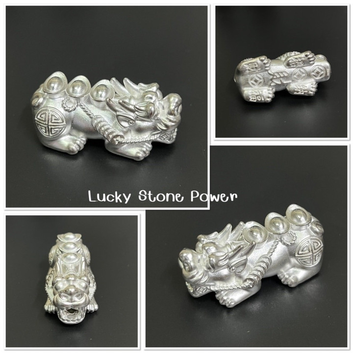 巨型纯银貔貅护身符，配金元宝