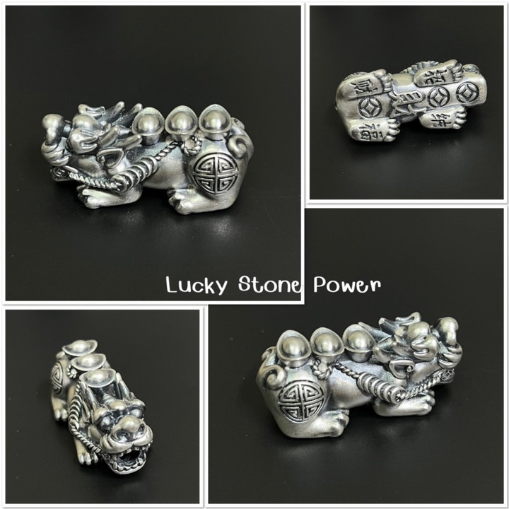 巨型纯银貔貅护身符，配金元宝