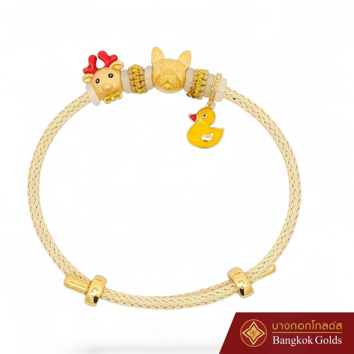 曼谷黄金法国斗牛犬吊坠手链 - 99.99纯金（0.8克），附带真品证书