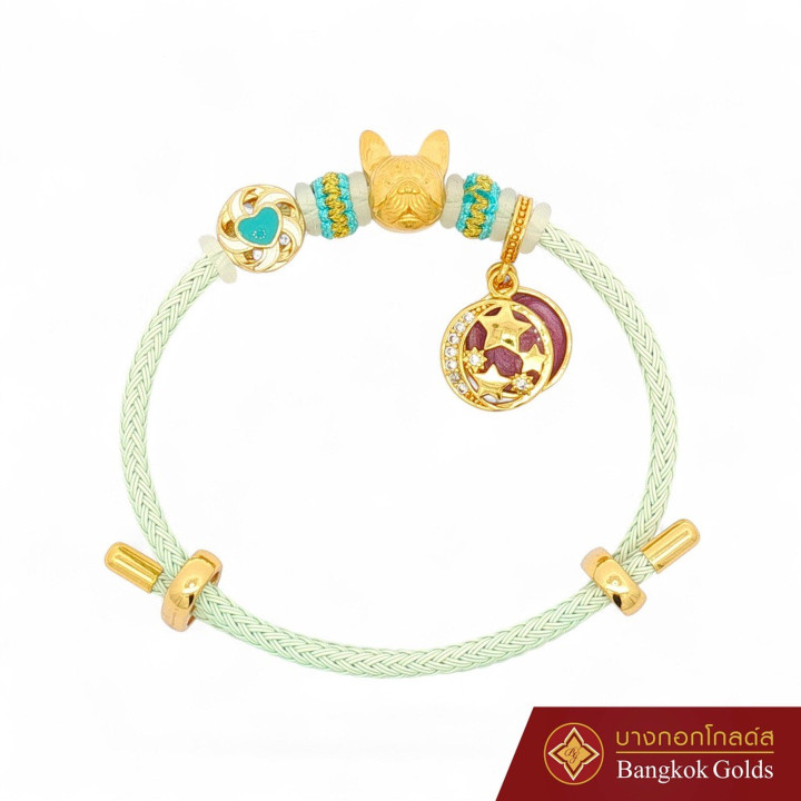 曼谷黄金法国斗牛犬吊坠手链 - 99.99纯金（0.8克），附带真品证书