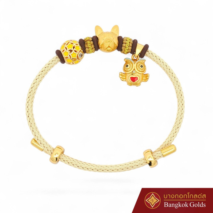 曼谷黄金法国斗牛犬吊坠手链 - 99.99纯金（0.8克），附带真品证书