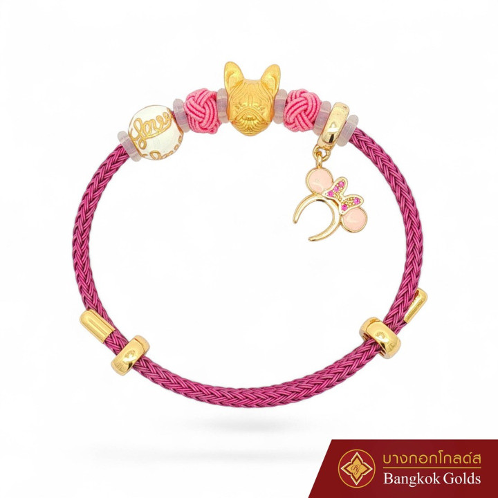 曼谷黄金法国斗牛犬吊坠手链 - 99.99纯金（0.8克），附带真品证书