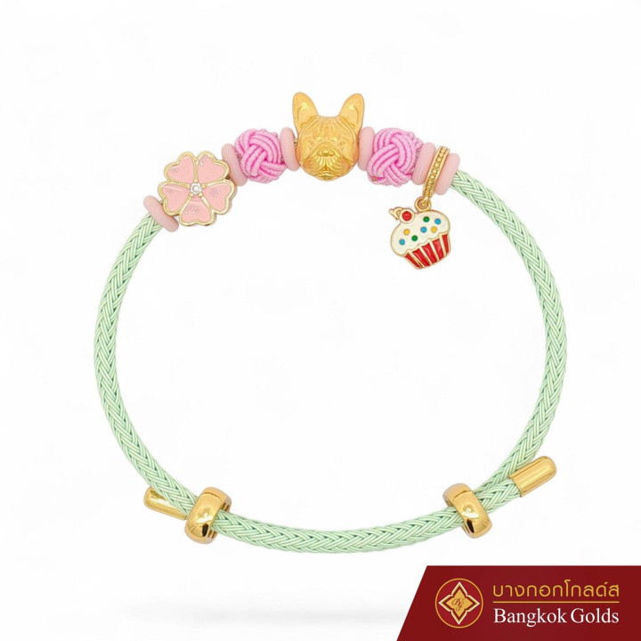 曼谷黄金法国斗牛犬吊坠手链 - 99.99纯金（0.8克），附带真品证书