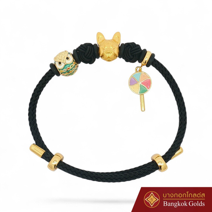 曼谷黄金法国斗牛犬吊坠手链 - 99.99纯金（0.8克），附带真品证书