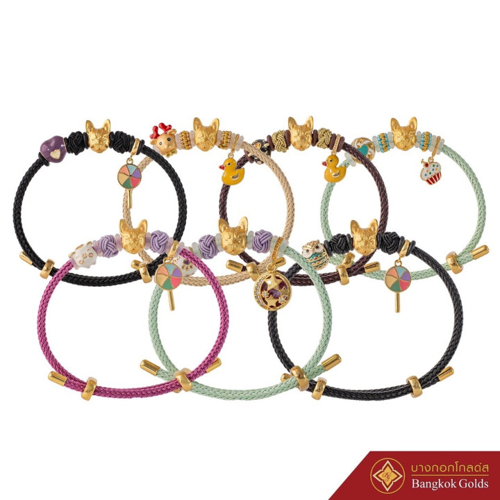 曼谷黄金法国斗牛犬吊坠手链 - 99.99纯金（0.8克），附带真品证书