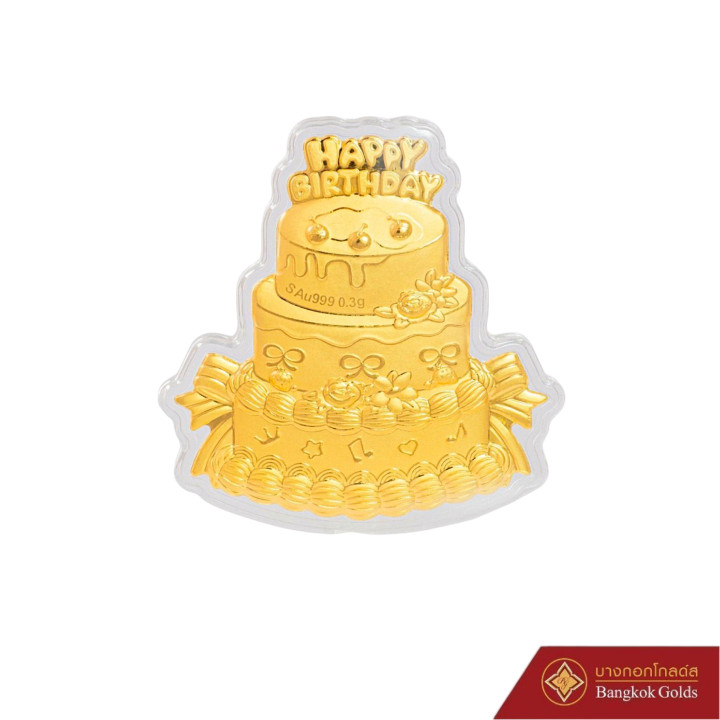 这款精美的 BangkokGolds 生日快乐黄金蛋糕由 99.99% 纯金打造而成，堪称独一无二、奢华至极的珍品。