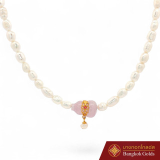 Freshwater Pearl Necklace with Rose Quartz Pendant | Bangkok Golds