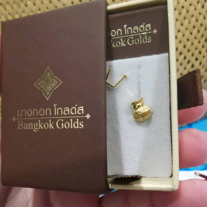 正品75纯金钱袋耳环