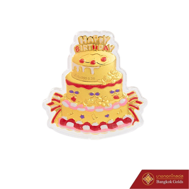 这款来自 BangkokGolds 的优雅“生日快乐”吊坠，是庆祝特殊场合的理想之选。吊坠采用红色珐琅工艺精制而成。