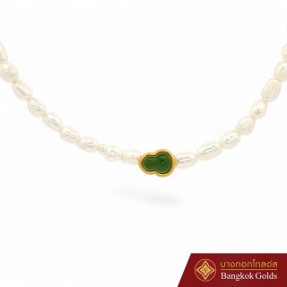 Freshwater Pearl and Jade Pendant Necklace | Bangkok Golds
