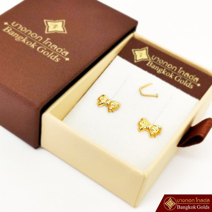 Genuine BangkokGolds 75 Pure Gold Bow Earrings