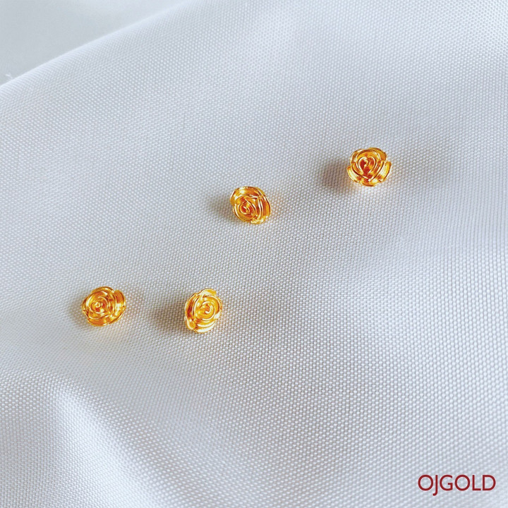 OJ GOLD 99.99纯金玫瑰吊坠和银链