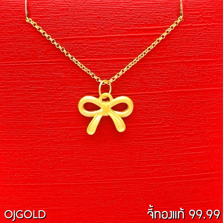 纯金蝴蝶结吊坠 | 99.99 纯金镀银链