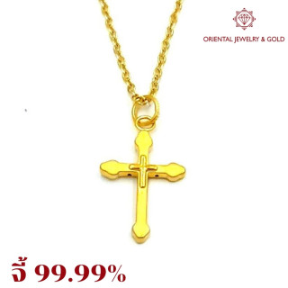 OJ GOLD 99.99纯金十字架吊坠和项链