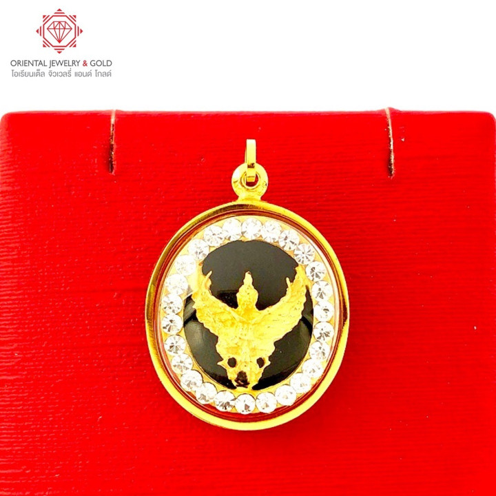 OJ GOLD Garuda Pendant - 90 Pure Gold, Oval Onyx