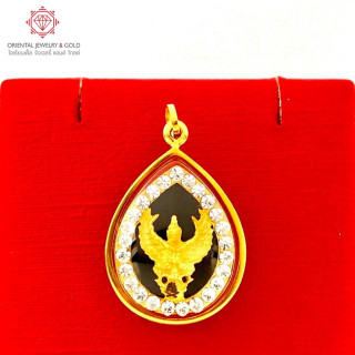 OJ GOLD Garuda Pendant: 90 Pure Gold, Teardrop Onyx