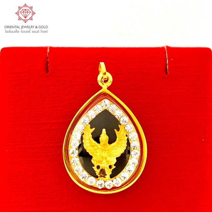 OJ GOLD Garuda Pendant: 90 Pure Gold, Teardrop Onyx