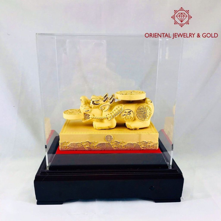 Gold Plated Pi Xiu Amulet - Rotating Coin, 99.99 Pure Gold