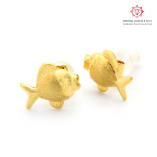 OJ GOLD 90 Pure Gold Carp Design Earrings