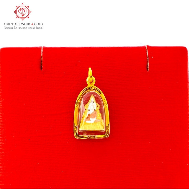 OJ GOLD Phra Phuttha Chinnarat Pendant: 90 Pure Gold and Curved Design