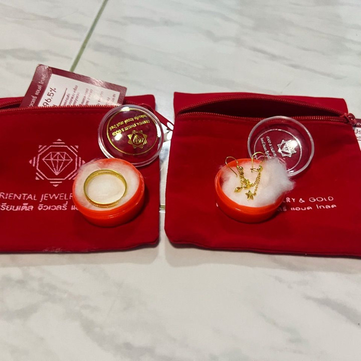 纯金耳环：双链星形吊坠 - OJ GOLD