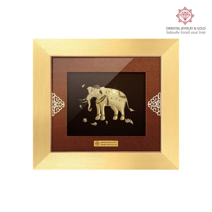 Bilderrahmen mit thailändischem Elefantenmotiv aus 99,99 % reinem Gold – Geschenk und Dekoration