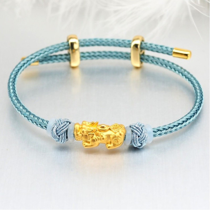 Gold Pi Xiu Bracelet: Lucky Charm, Pure Gold & Stainless Steel