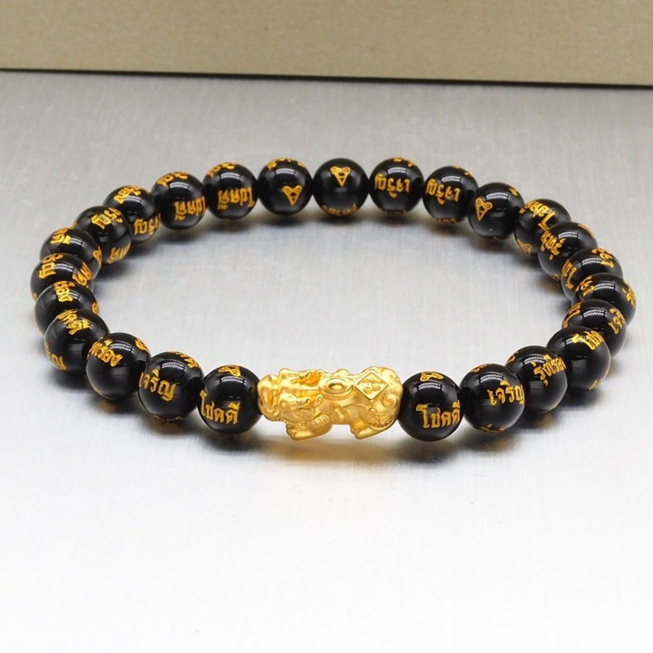 Gold Pi Xiu Bracelet: Lucky Charm, Pure Gold & Stainless Steel