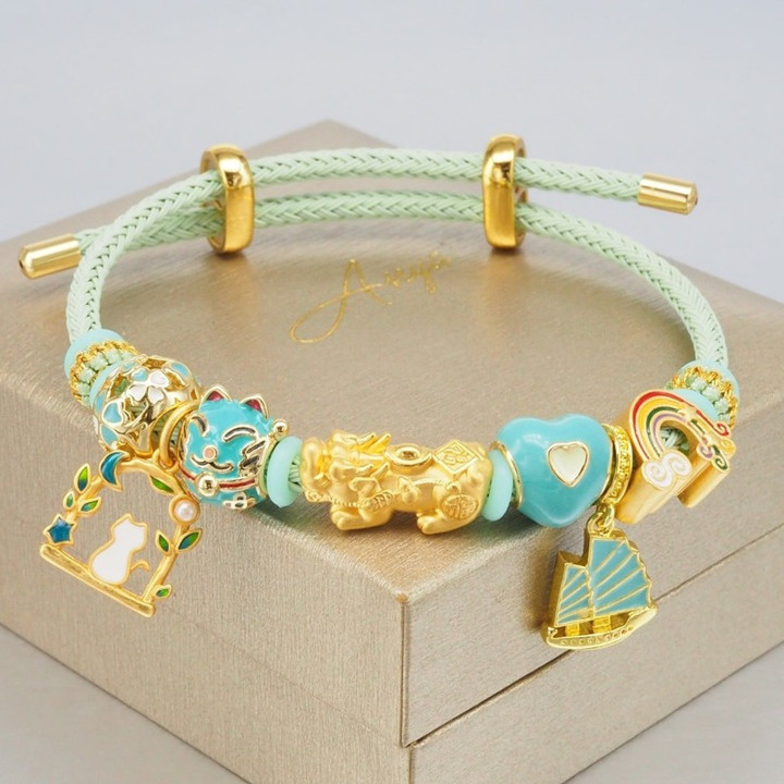 Gold Pi Xiu Bracelet: Lucky Charm, Pure Gold & Stainless Steel