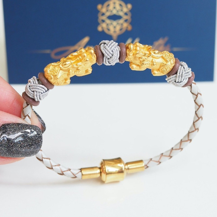 Gold Pi Xiu Bracelet: Lucky Charm, Pure Gold & Stainless Steel