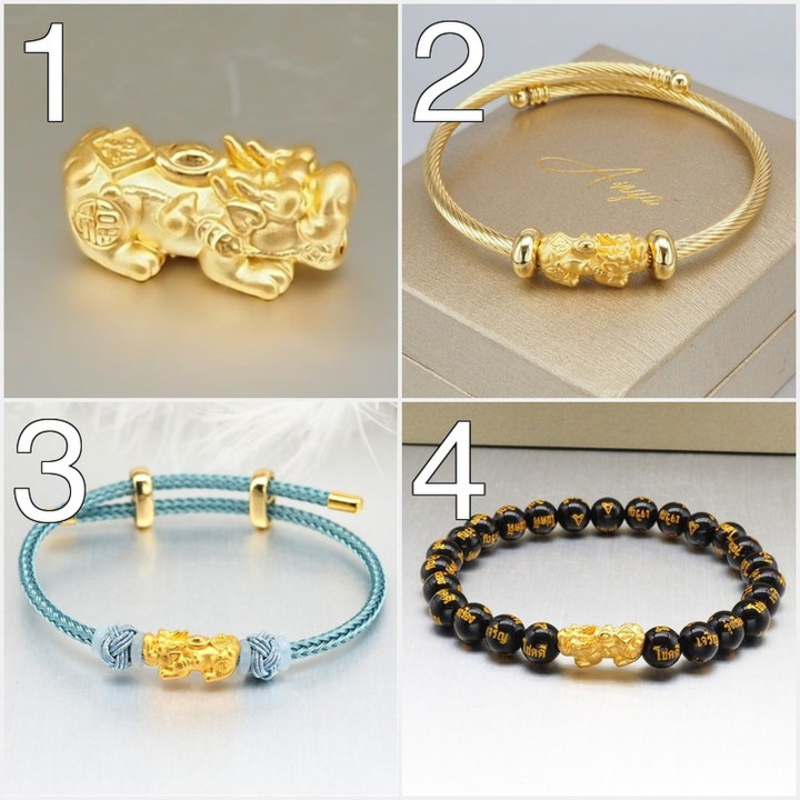 Gold Pi Xiu Bracelet: Lucky Charm, Pure Gold & Stainless Steel