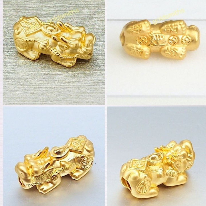 Gold Pi Xiu Bracelet: Lucky Charm, Pure Gold & Stainless Steel