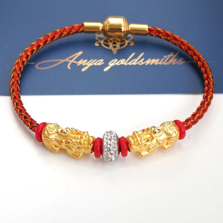 Gold Pi Xiu Bracelet: Lucky Charm, Pure Gold & Stainless Steel