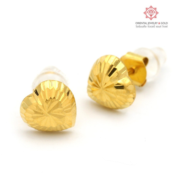 OJ GOLD 90纯金心形耳环，镶嵌钻石