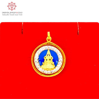 Pure Gold Phra Phuttha Chinnarat Pendant | Round, Blue Background