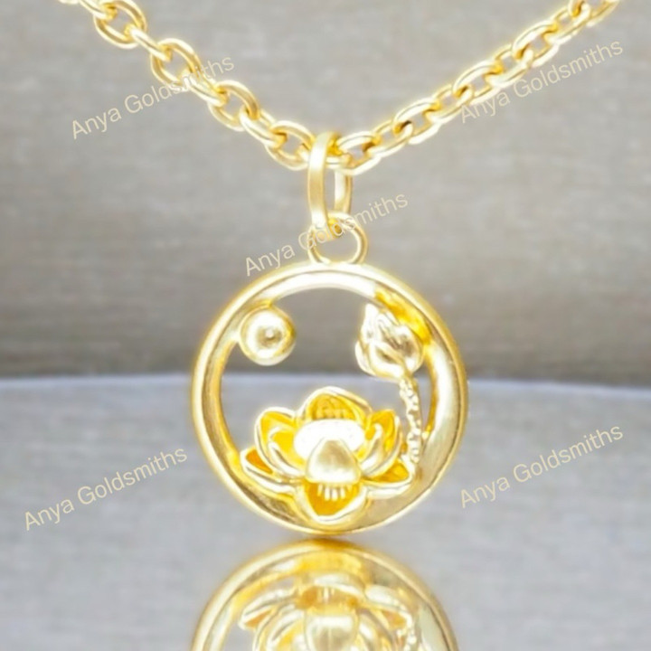 Pure Gold Anya Lotus Pendant | Elegant & Lightweight