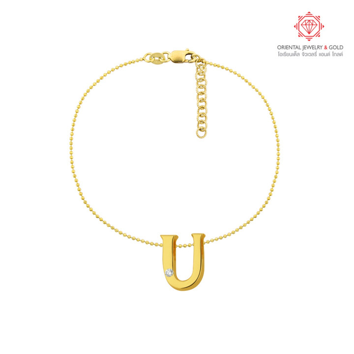 سوار OJ GOLD عيار 18 قيراط مرصع بالألماس على شكل حرف "U" - ذهب أصلي وشهادة