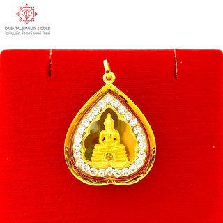 Genuine Luang Pho Sothorn Gold Pendant - Gemstone, Bodhi Leaf Design