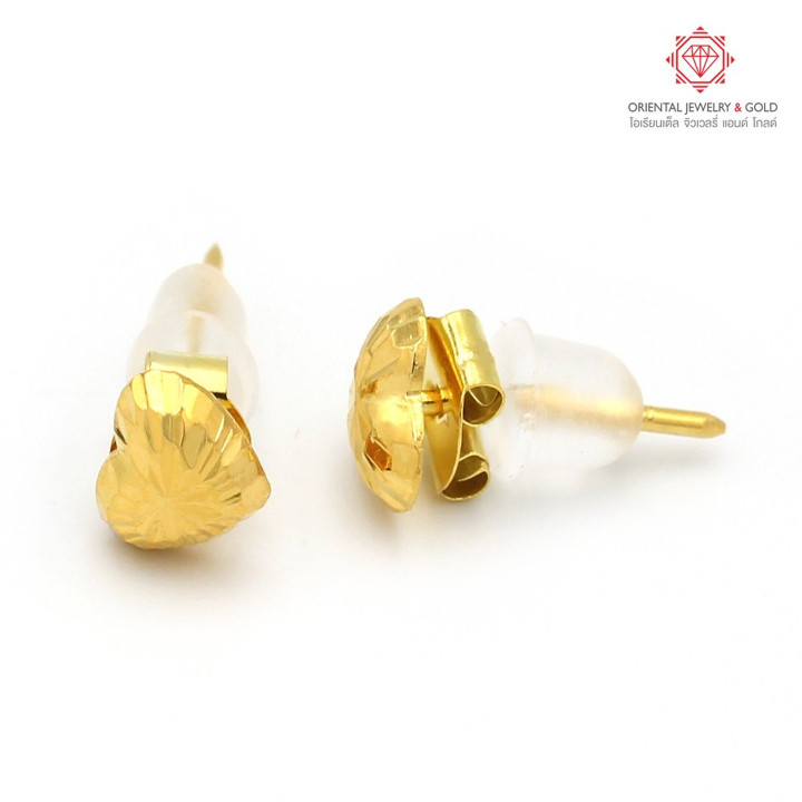 OJ GOLD 90 Pure Gold Heart Earrings with Diamonds