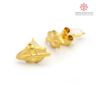 OJ GOLD 90 Pure Gold Earrings - Mulberry Leaf Design